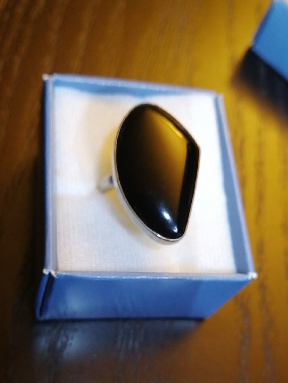 Black Onyx Teardrop Statement Silver 925 Adjustable Ring